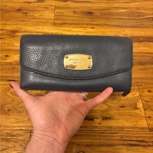Michael Kors Navy Leather Wallet with Gold Accents